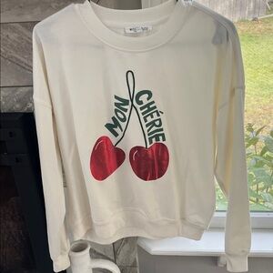Women's Cream Sweater with Red Cherry Design